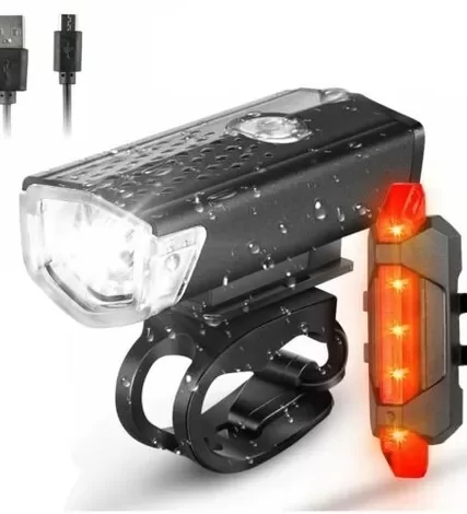 Faro Delantero y Led Trasero Recargable por USB, Resistente al Agua