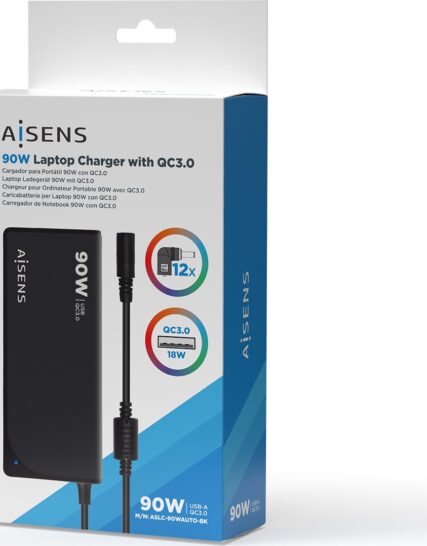 Cargador AISENS 90W 12DC USB-A Negro