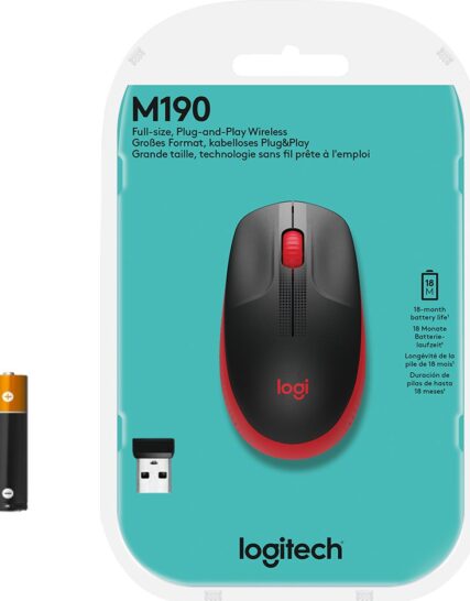 Raton Logitech M190 Inalambrico Negro-Rojo 1000DPI